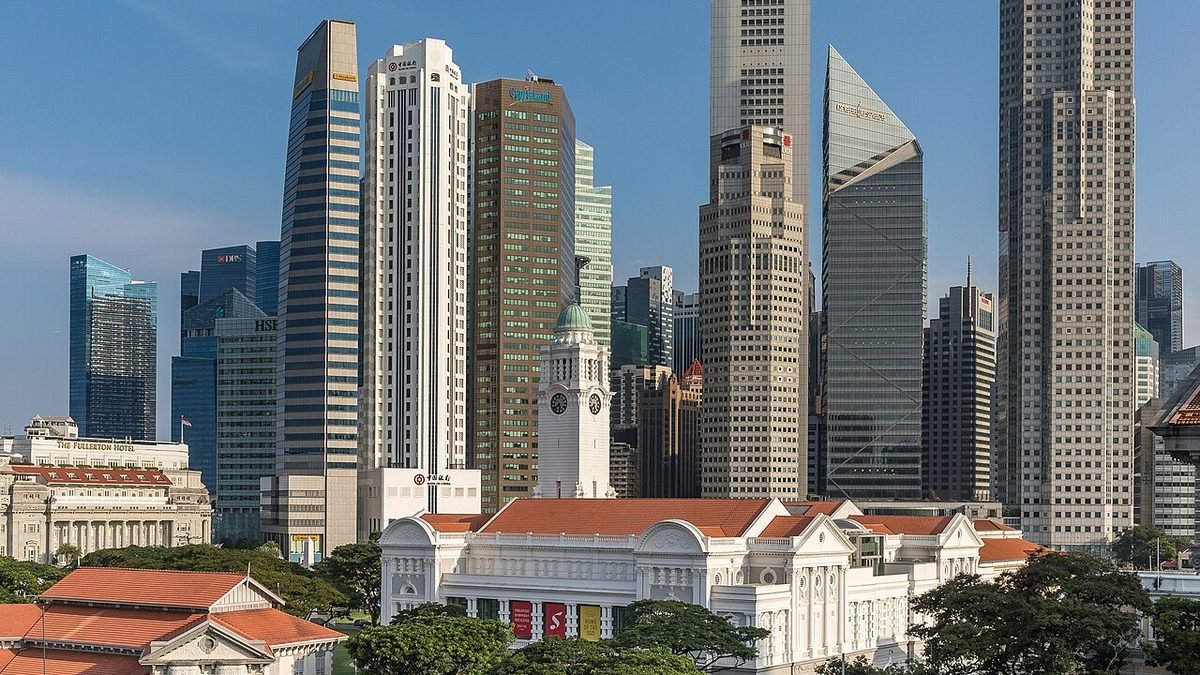Singapore Central Business District skyline by the river